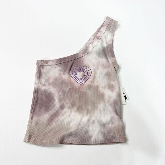 Urban Outfitters Shirt Womens One Shoulder Ribbed Heart Crop Tie Dye Y2K MedNEW - Picture 1 of 10